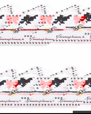 Set 6 Mărțișoare Brățară Reglabilă cu Pandantiv Copil Stilizat, Șnur Alb-Roșu, Card &bdquo;O primăvară frumoasă&rdquo;