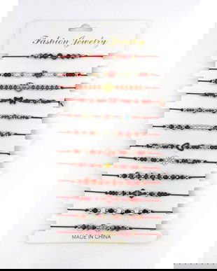 Set 12 Brățări Mărțișor Reglabile, Șnur Roșu, Diverse Modele cu Mărgele și Simboluri