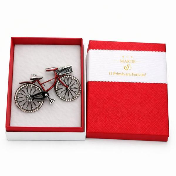 Mărțișor Broșă Bicicletă cu Cristale, Design Modern și Elegant, Cadou 1 Martie, Cutie Premium