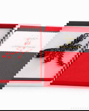 Mărțișor Broșă Libelulă Roșie cu Cristale, Design Elegant și Modern, Cadou 1 Martie, Cutie Premium