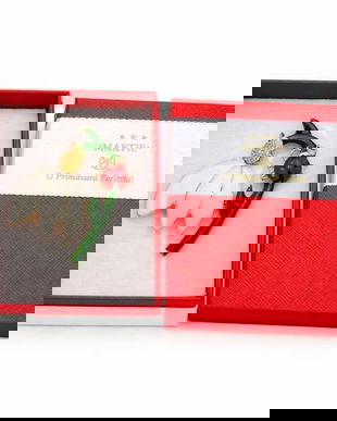 Mărțișor Broșă Aurie cu Ghiocel și Buburuză, Design Elegant de Primăvară, Cadou 1 Martie, Cutie Premium