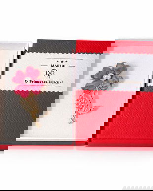 Broșă Mărțișor Floare Roz cu Perlă Albă