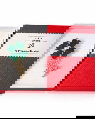 Broșă Mărțișor Trifoi cu Patru Foi Verde, cu Perlă și Cristale