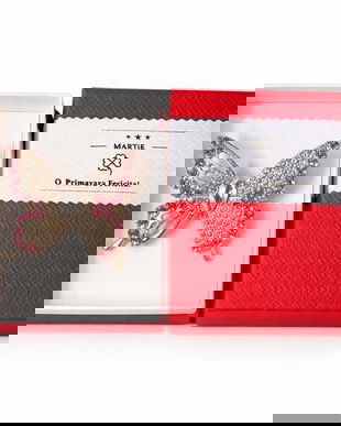 Broșă Mărțișor Fluture Elegant cu Cristale Roz și Pietre Strălucitoare