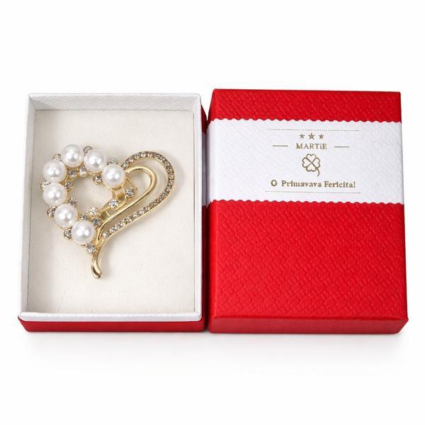 Broșă Mărțișor Inimă Elegantă cu Perlute și Cristale