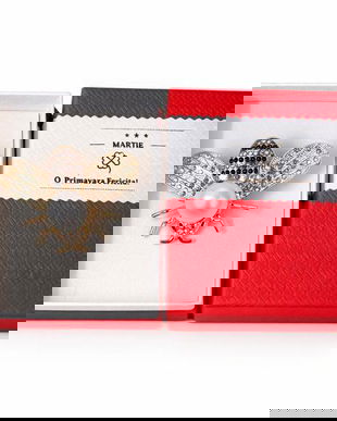 Broșă Mărțișor Bondar cu Perlă Albă și Cristale Strălucitoare