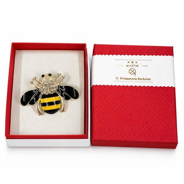 Broșă Mărțișor Albină Elegantă, cu Cristale Strălucitoare