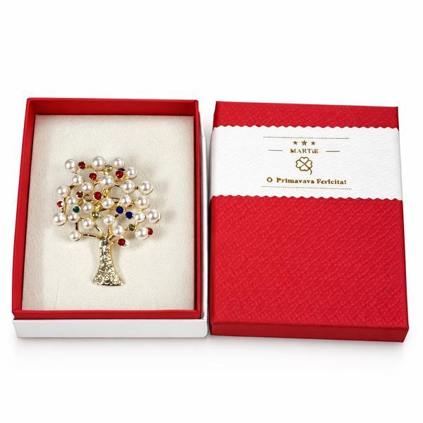 Broșă Mărțișor Pomul Vieții cu Perle și Cristale Multicolore
