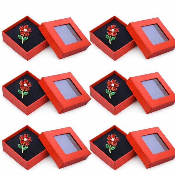 Set 6 Mărțișoare Broșă Floare Roșie cu Perlă, Design Elegant, Cutie Cadou