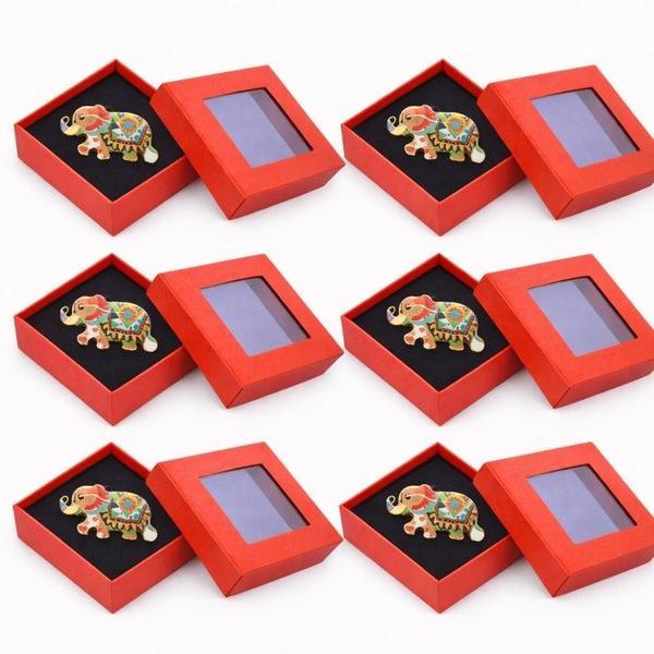 Set 6 Mărțișoare Broșă Elefant Colorat, Simbol Noroc și Prosperitate, Cutie Cadou