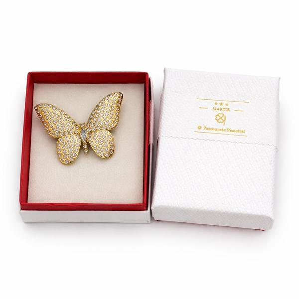 Broșă Mărțișor Fluture Auriu cu Cristale Strălucitoare