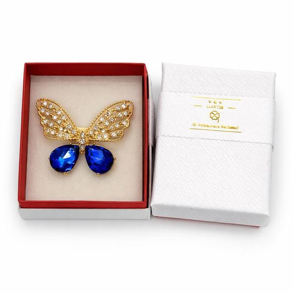 Broșă Mărțișor Fluture Auriu cu Pietre Albastre și Cristale Strălucitoare