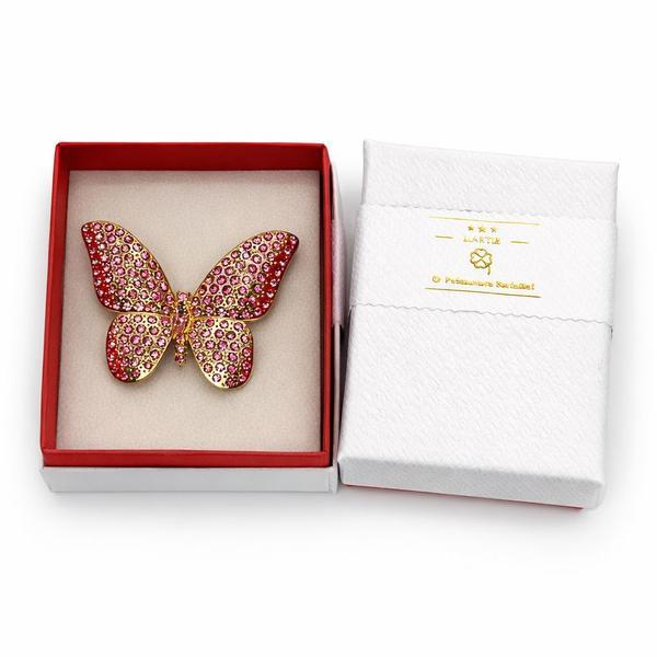 Broșă Mărțișor Fluture Multicolor Roz cu Cristale Strălucitoare, Design Elegant