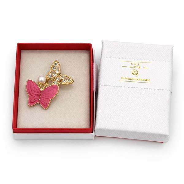Broșă Mărțișor Fluture Roz cu Perlă și Cristale Strălucitoare