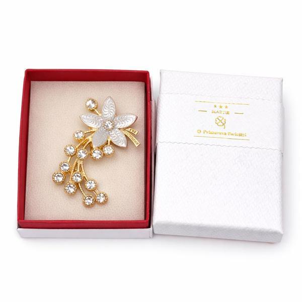 Broșă Mărțișor Floare Elegantă Aurie cu Pietre Strălucitoare, &icirc;n Cutie Cadou