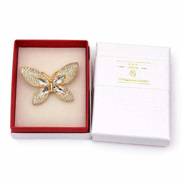 Broșă Mărțișor Fluture Auriu cu Pietre Strălucitoare, Design Elegant