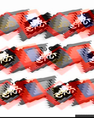 Set 6 Broșe Mărțișor Pisică Stilizată, Emailată Alb-Auriu, cu Cutie Cadou Roșie