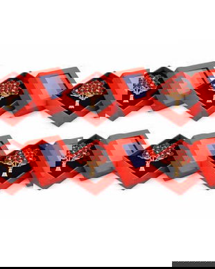 Set 6 Broșe Mărțișor Copacul Vieții cu Cristale Roșii, Finisaj Auriu, Cutie Cadou