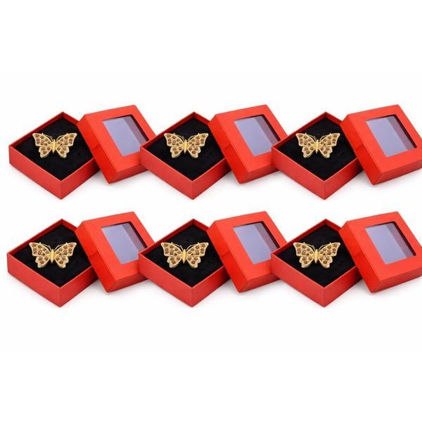 Set 6 Mărțișoare Broșă Fluture cu Cristale, Design Elegant, Metal Auriu, Cutie Cadou