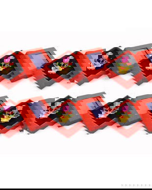 Set 6 Mărțișoare Broșă Coș cu Floare Roz, Metal Auriu, Cutie Cadou Inclusă