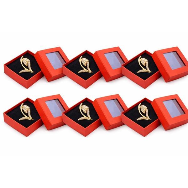 Set 6 Mărțișoare Broșă Elegantă Ghiocel cu Cristale, Design Modern, Metal Auriu, Cutie Cadou