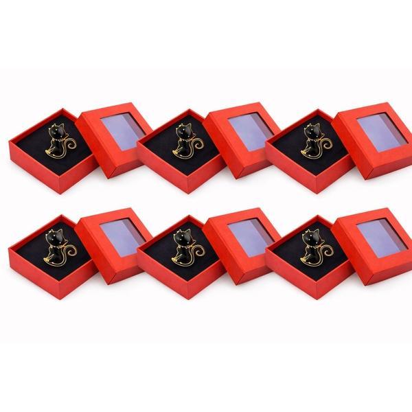 Set 6 Mărțișoare Broșă Pisică Neagră, Design Elegant, Metal Auriu, Cutie Cadou