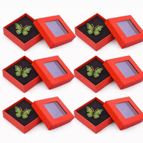 Set 6 Mărțișoare Broșă Fluture Verde, Design Elegant, Cutie Cadou Individuală