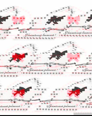 Set 6 Brățări Mărțișor cu Potcoavă Norocoasă și Cristale, Șnur Roșu-Alb Reglabil, Cartonaș Elegant &ndash; Ediția Primăvară