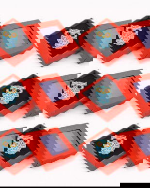 Set 6 Mărțișoare Broșă Bufniță Albastră, Design Modern Colorat, Cutie Cadou Individuală