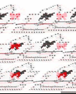 Set 6 Brățări Mărțișor cu Trifoi Norocos și Cristale, Șnur Roșu-Alb Reglabil, Cartonaș Elegant