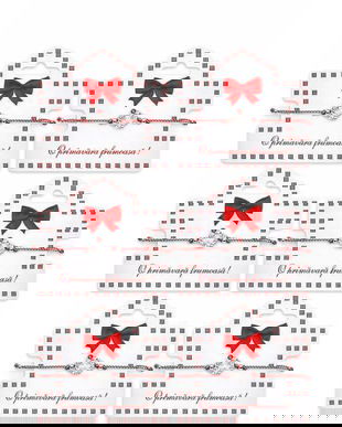 Set 6 Brățări Mărțișor cu Floare  cu Cristale, Șnur Roșu-Alb Reglabil, Cartonaș Elegant &ndash; Ediția Primăvară