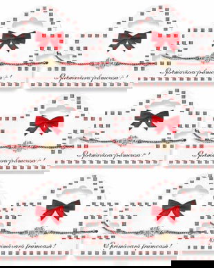 Set 6 Brățări Mărțișor cu Trifoi Auriu și Cristale, Șnur Roșu-Alb Reglabil, Cartonaș Elegant &ndash; Ediția Primăvară