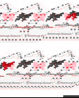 Set 6 Mărțișoare Brățară &ndash; Pisica cu Cristale, Șnur Roșu-Alb Reglabil, Cartonaș &bdquo;O primăvară frumoasă!&rdquo;