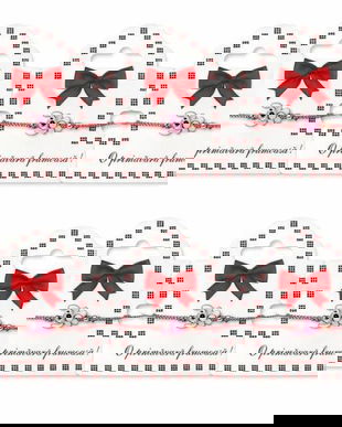 Set 6 Brățări Mărțișor cu Iepuraș Roz &ndash; Șnur Roșu-Alb Reglabil, Cartonaș Tradițional