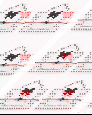 Set 6 Mărțișoare Brățară Reglabilă cu Trifoi Roșu, Șnur Mărțișor, Card &bdquo;O primăvară frumoasă&rdquo;