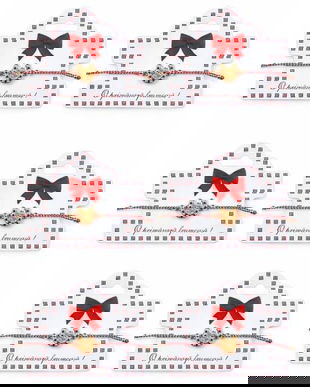 Set 6 Mărțișoare Brățară Reglabilă cu Potcoavă Norocoasă, Șnur Alb-Roșu, Card &bdquo;O primăvară frumoasă&rdquo;