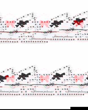 Set 6 Mărțișoare Brățară Reglabilă Cos cu Flori, Șnur Alb-Roșu, Card &bdquo;O primăvară frumoasă&rdquo;