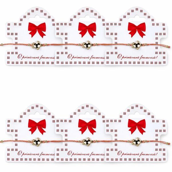 Set 6 Mărțișoare Brățară Reglabilă cu Pandantiv Țestoasă, Șnur Alb-Roșu, Card &bdquo;O primăvară frumoasă&rdquo;