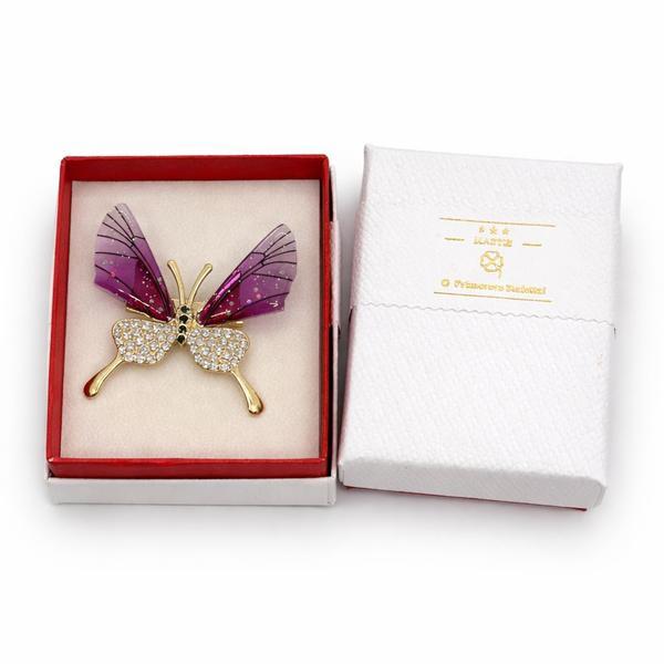Broșă Mărțișor Fluture Multicolor Mov cu Cristale Strălucitoare, Design Elegant