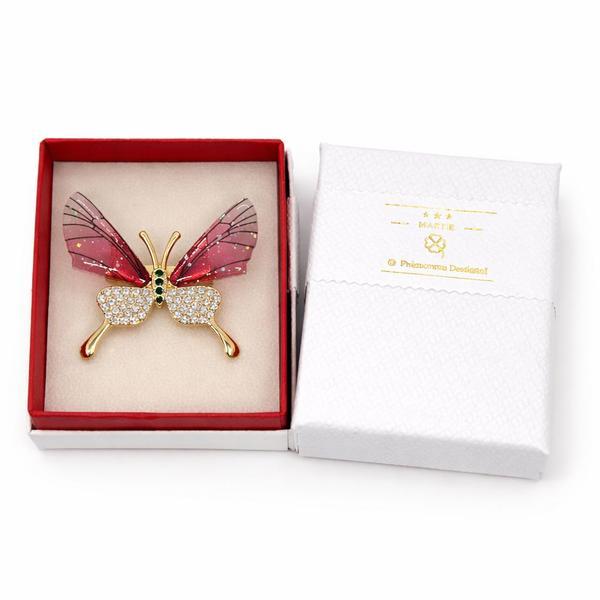 Broșă Mărțișor Fluture Multicolor Roșu cu Cristale Strălucitoare, Design Elegant