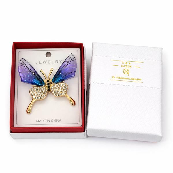 Broșă Mărțișor Fluture Multicolor Albastru-Violet cu Cristale Strălucitoare, Design Elegant,