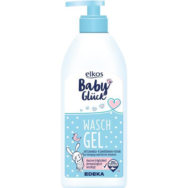 Gel de spalat cu extract de galbenele si flori  de catifea pentru curatarea pielii sensibile  a bebelusului, elkos babygl&uuml;ck, 500 ml