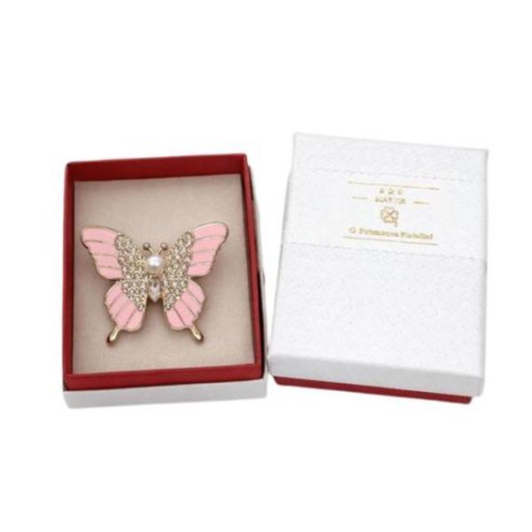 Broșă Mărțișor Fluture Roz cu Perlă și Cristale Strălucitoare
