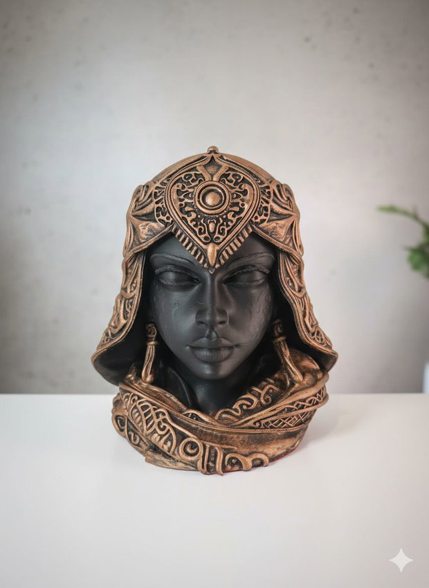 Bust Războinică 3D Printat Pictat Manual - Decor Arta Cadou 18cm