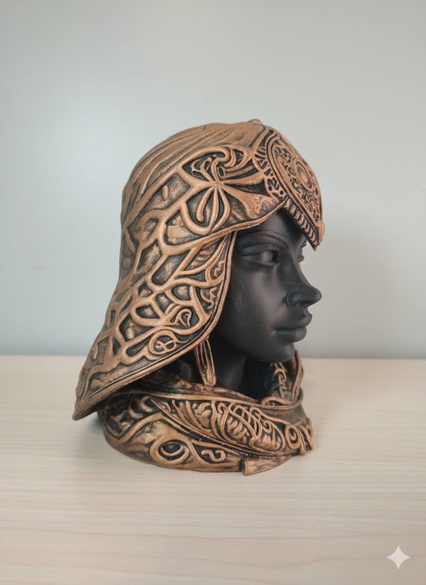 Bust Războinică 3D Printat Pictat Manual - Decor Arta Cadou 18cm