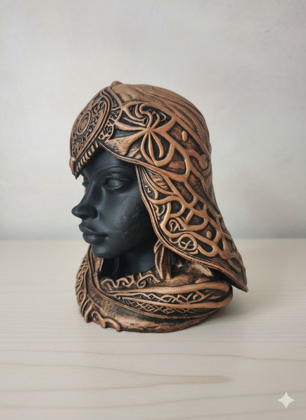 Bust Războinică 3D Printat Pictat Manual - Decor Arta Cadou 18cm