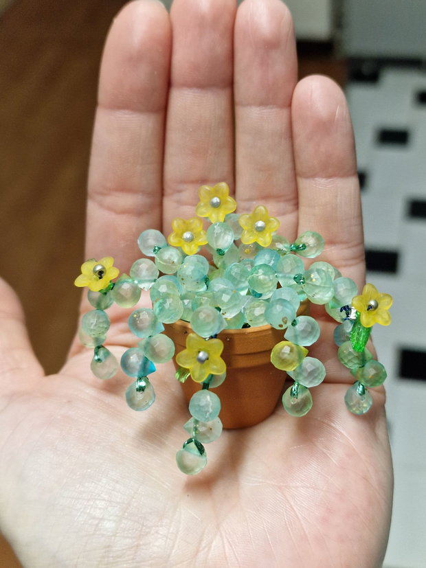 Beaded plant mini flori portocaliu