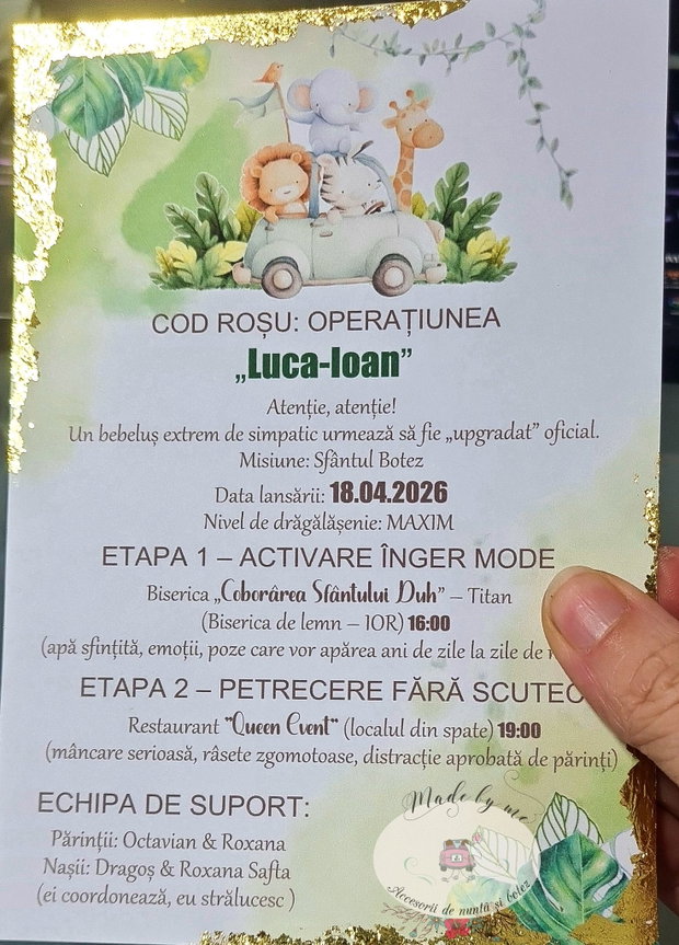 Invitatie de botez jungla aurita