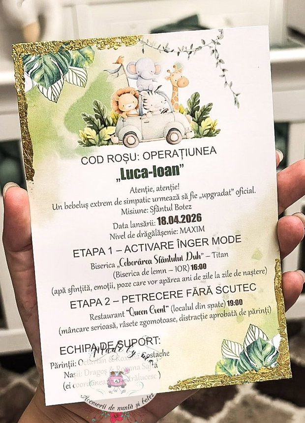 Invitatie de botez jungla aurita