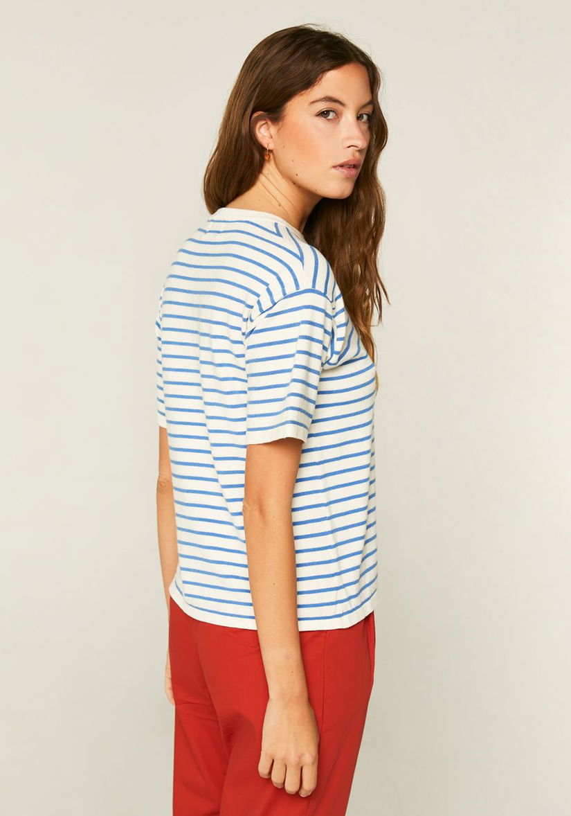 Tricou cu dungi albe și albastre